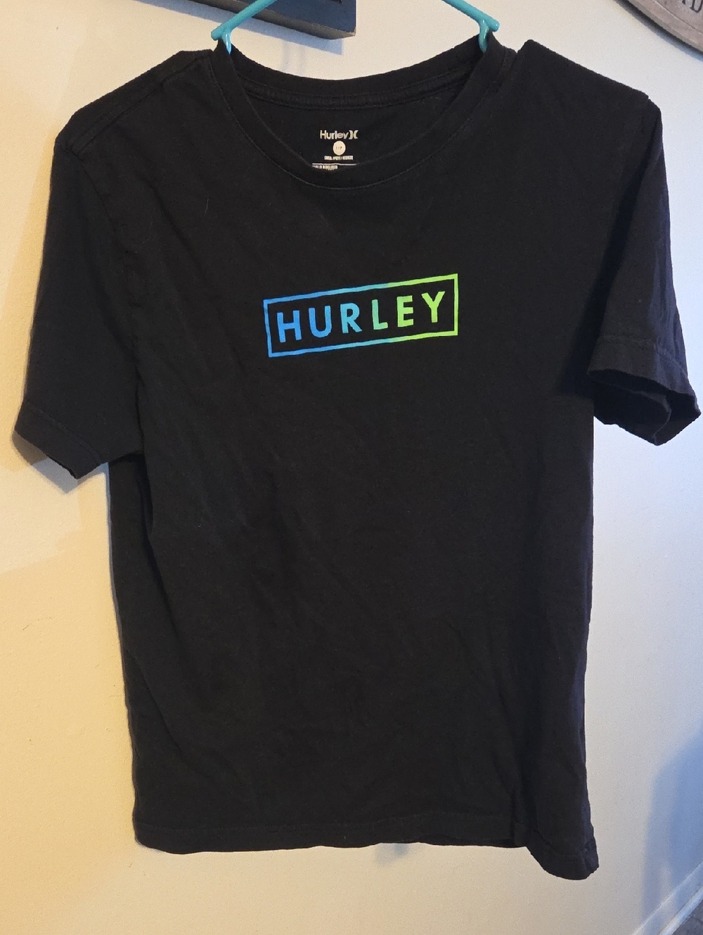 Hurley Black Tee with Blue-to-Green Logo